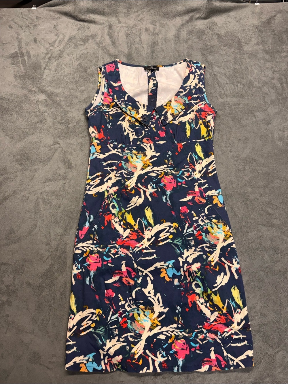 Navy Floral Print Sleeveless Midi Dress